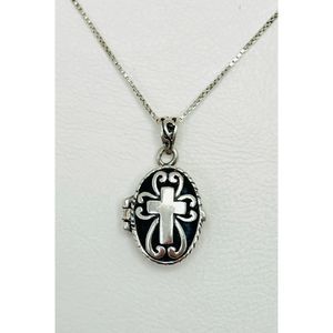 Vintage 925 Sterling Silver Cross Prayer Box Locket Pendant Necklace